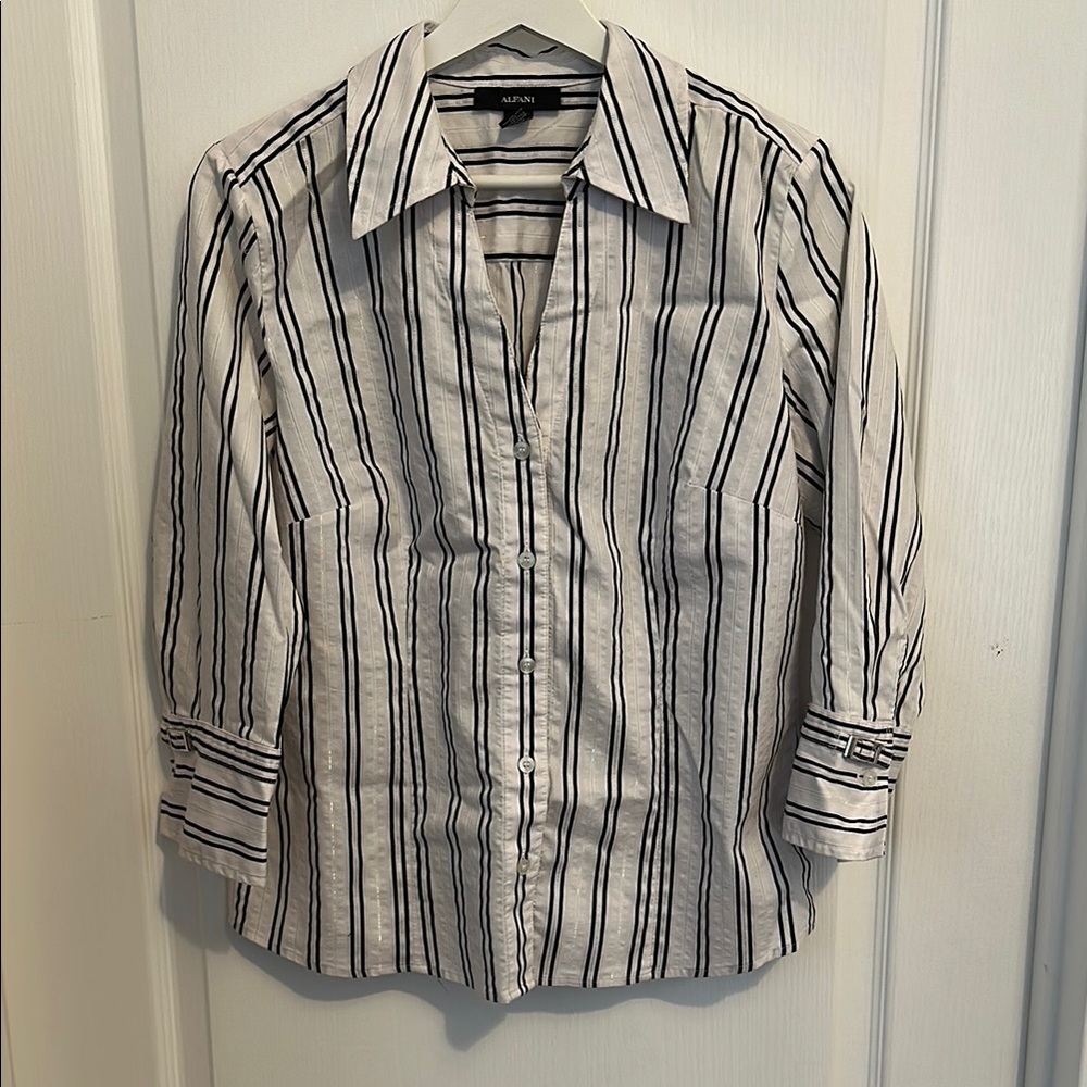 Black and White Striped Button-Up Shirt